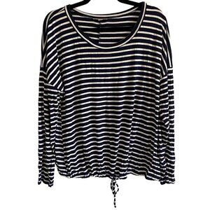 Foma Womens Navy Blue/White Striped Long Sleeve Drop Shoulder Tie Front Tee 3XL